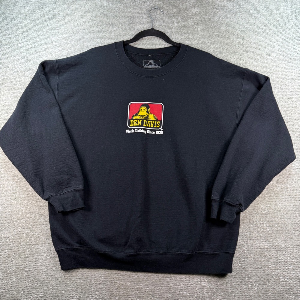 Ben Davis Sweatshirt Crewneck Cotton Blend Large Black Workwear Graphic Logo